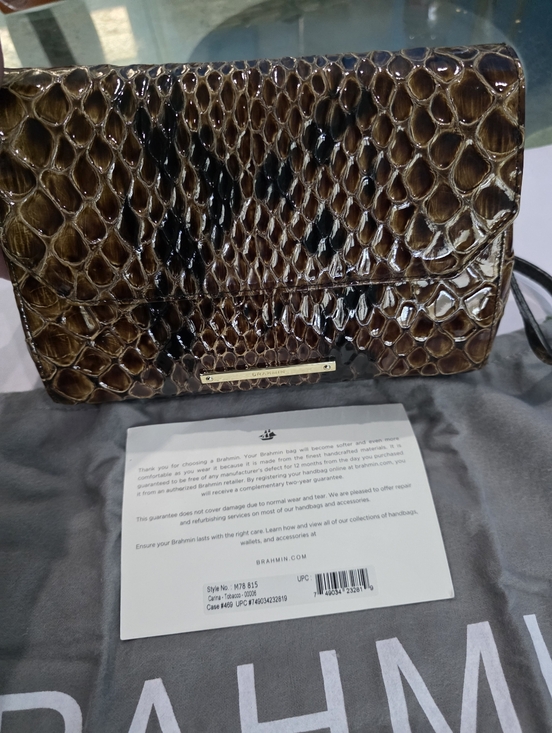 Brahmin Handbags - Brahmin Glossy Brown Python-Embossed Clutch with Gold Plaque
